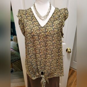 West Kei sleeveless floral tie front top,  size M, yellow floral